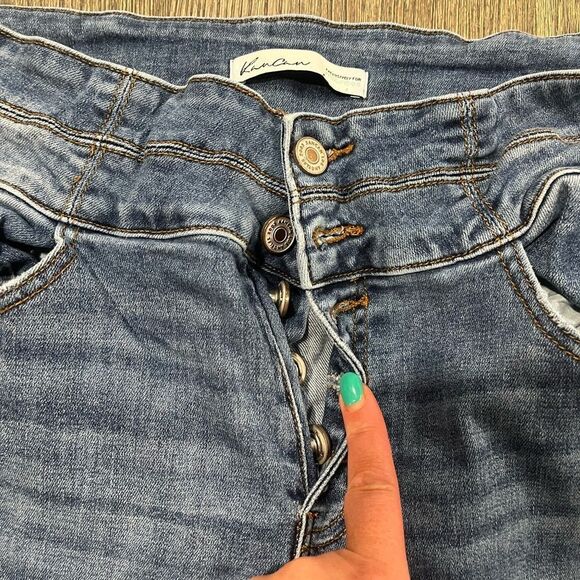 KanCan Super High Rise Dark Destructed Curvy Button Fly Skinny Jeans Size 29 - Picture 6 of 11